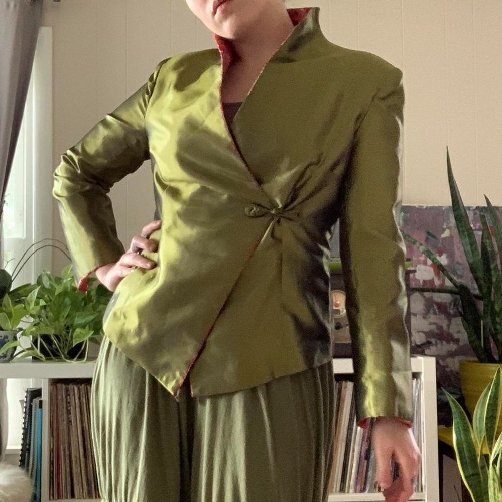 Green Satin High Neck Jacket